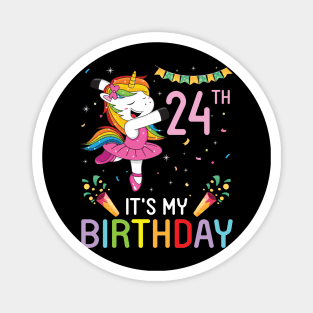 Unicorn Dancing Congratulating 24th Time It's My Birthday 24 Years Old Born In 1997 Magnet